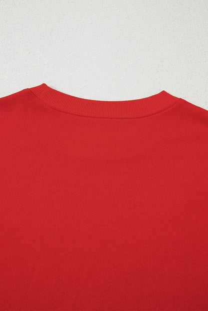 Fiery Red Varsity Striped Detail Drop Shoulder Oversized Sweatshirt