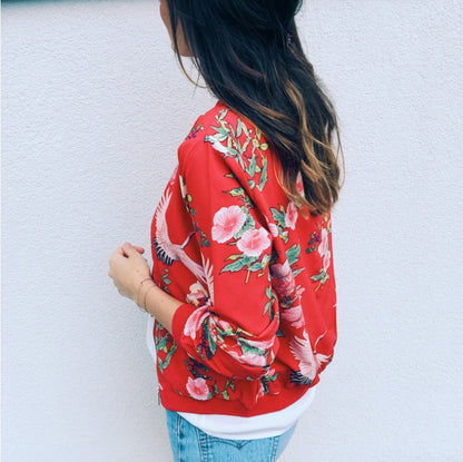 Print short baseball uniform jacket