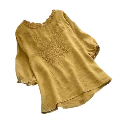 Art Style Short Sleeve T-shirt Female Embroidered Plus Size