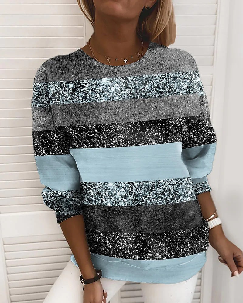 Women's Digital Printing Round Neck Long Sleeve Sweatshirt