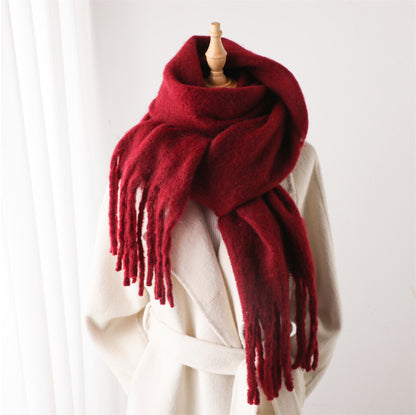 Mohair Pure Color All-matching Winter Warm Lengthened Fringe Bib Towel