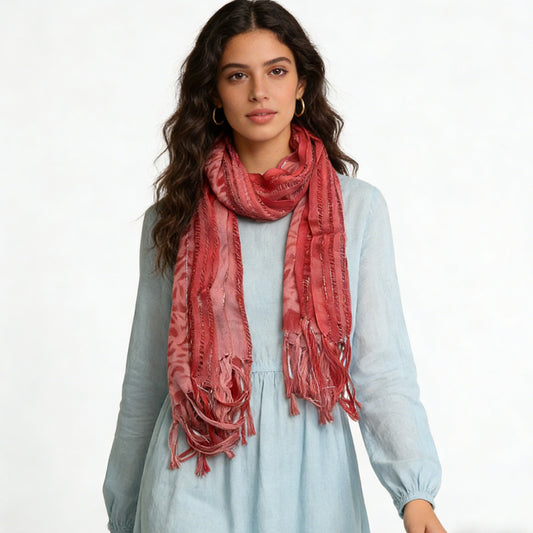 Pink Leopard Viscose Scarf With Metallic Threads - Long Boho Scarf 67inchx24inch