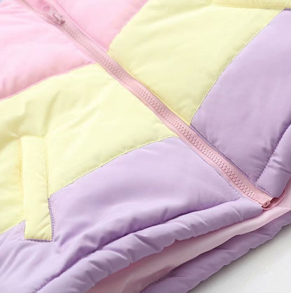 Rainbow contrast color loose padded coat jacket bread service