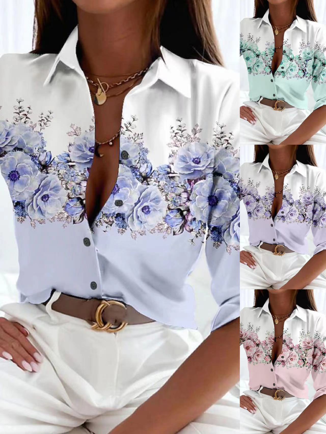 Fashion Floral Print Long Sleeve Shirt