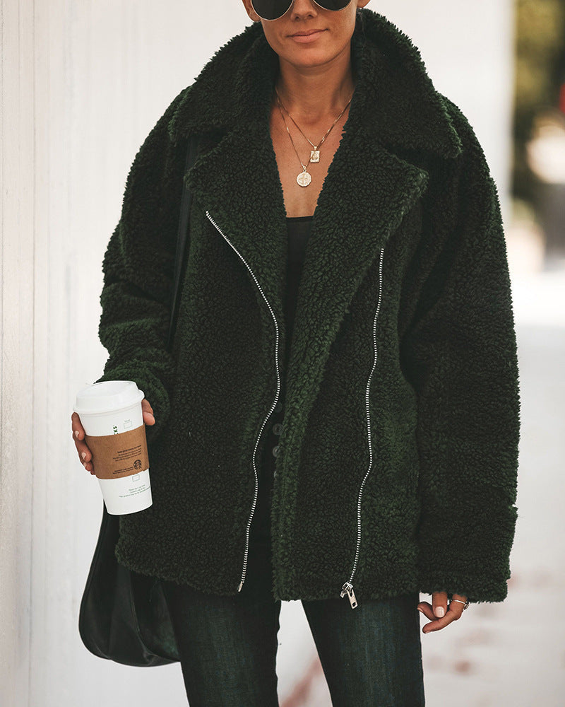 Zip pocket long sleeve plush jacket