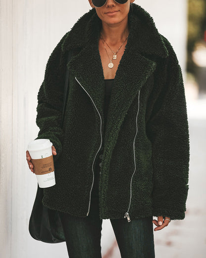 Zip pocket long sleeve plush jacket
