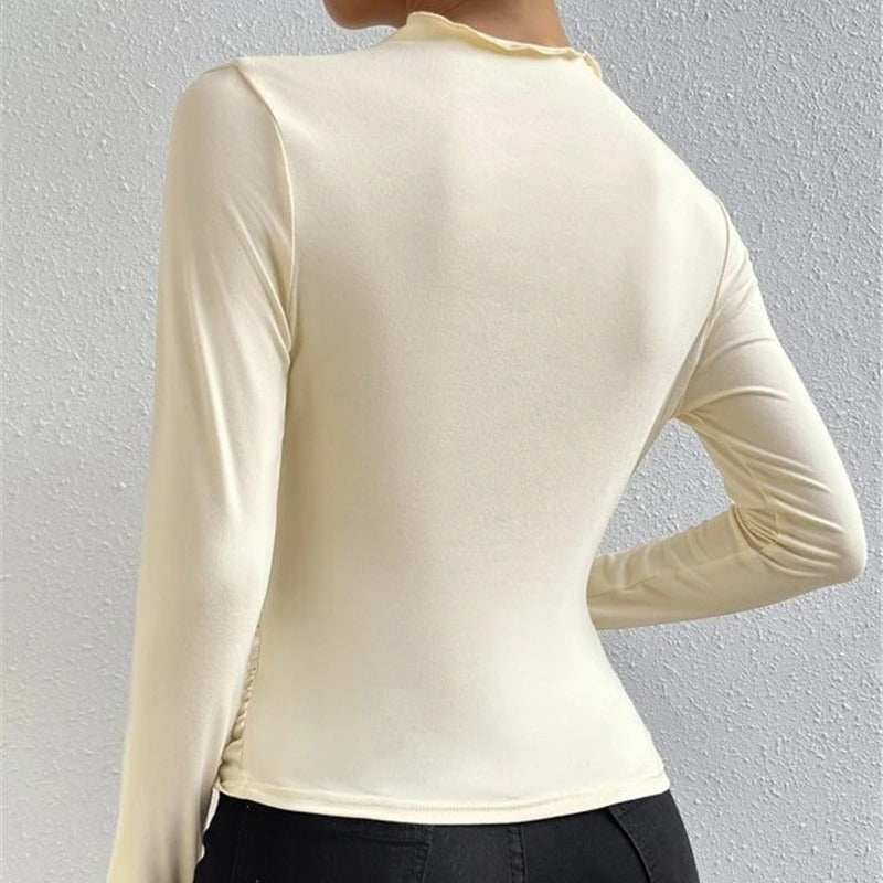 Women's Fashion Casual Solid Color Slim Bottoming Shirt Top