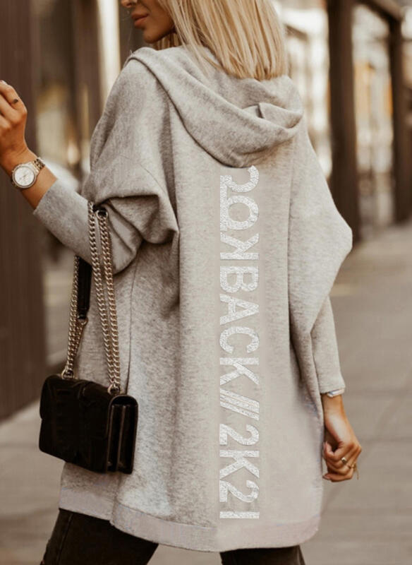Hooded Temperament Printed Loose Zipper Sweater Coat