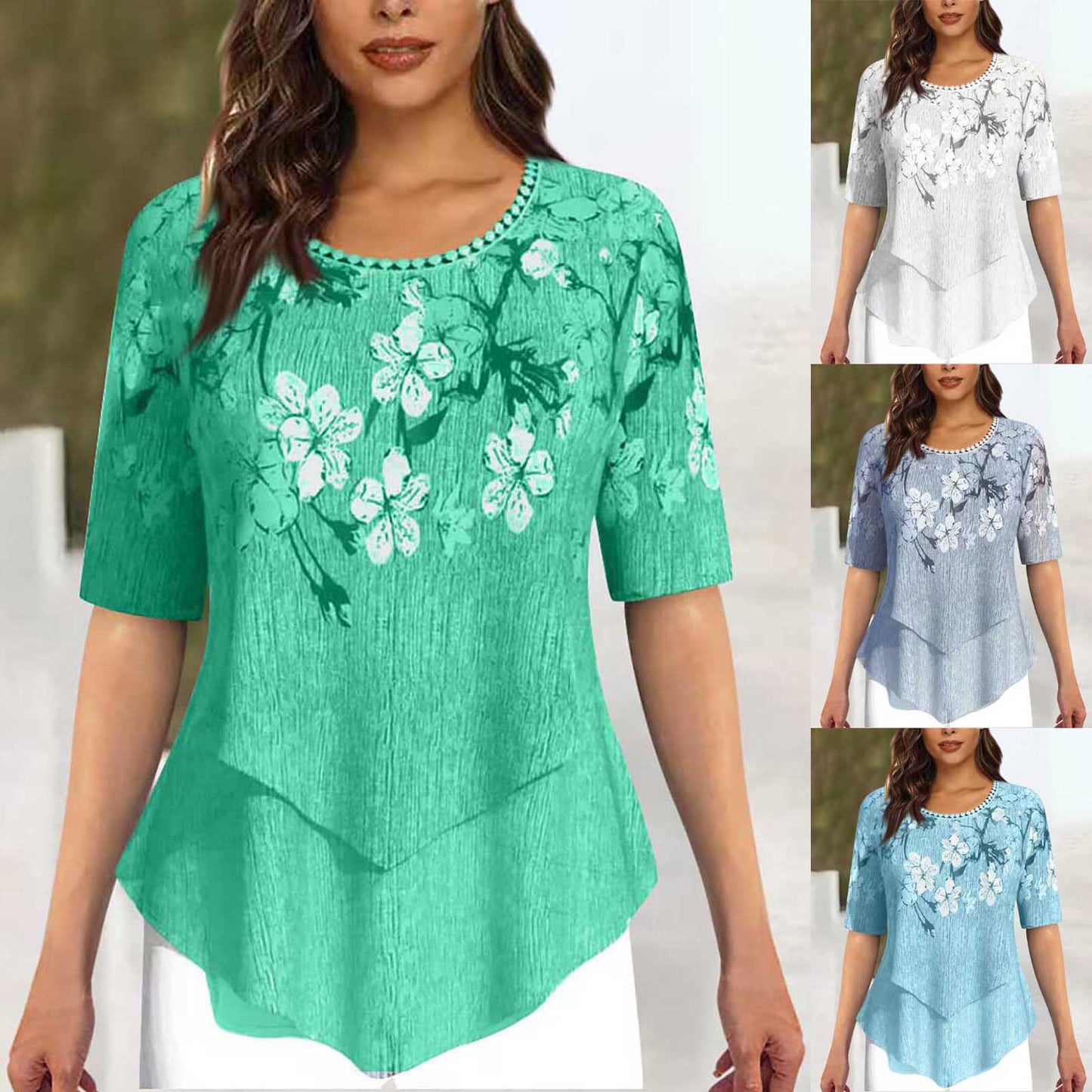 Positioning Printed Round Neck Irregular Short Sleeve
