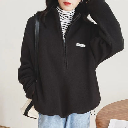 Fashionable Half High Neck Fleece Sweater For Women