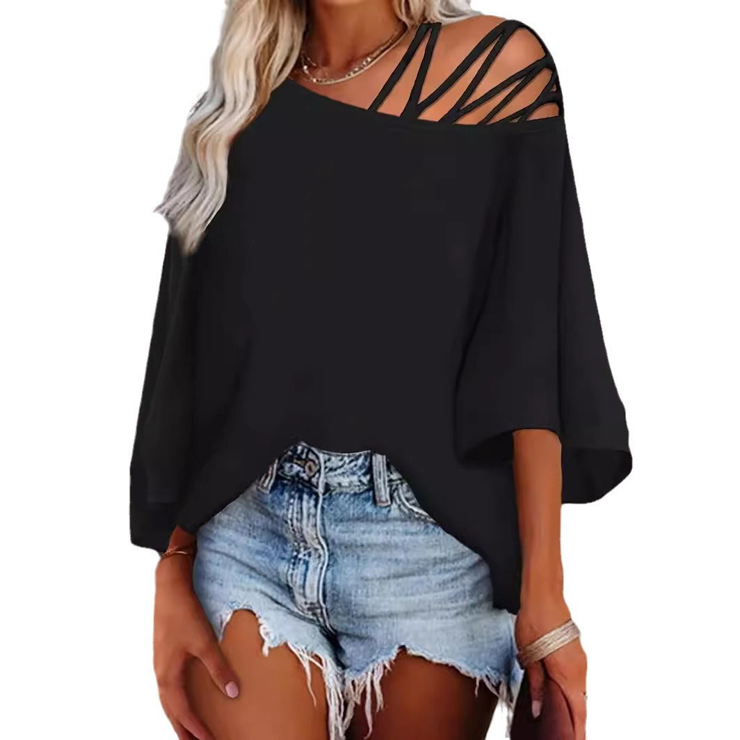 Women's Summer Off-the-shoulder Solid Color Loose Top