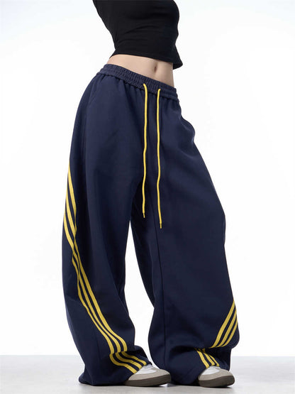 Striped Lace-up Machete Casual Pants Loose Wide-leg Pants