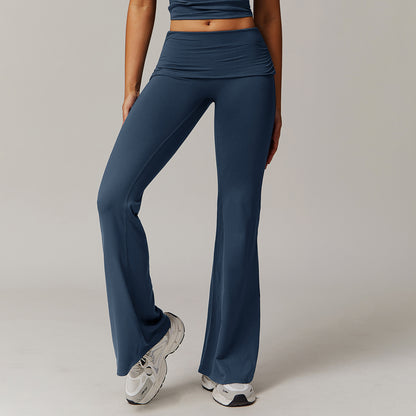 Wool Pleated Yoga Fold High Waist Running Sports Skinny Versatile Bell-bottom Pants Women