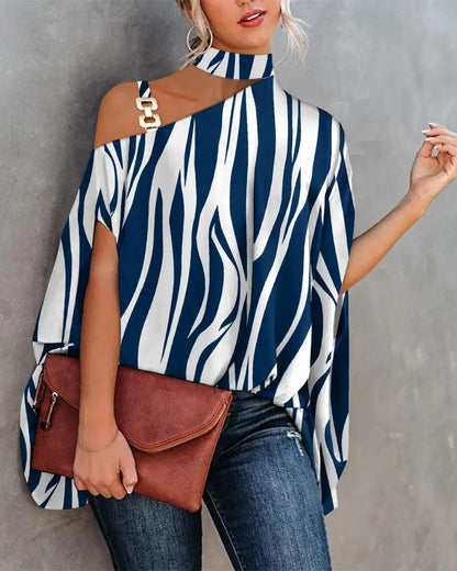 Women's Fashion Doll Sleeve Printed Shirt