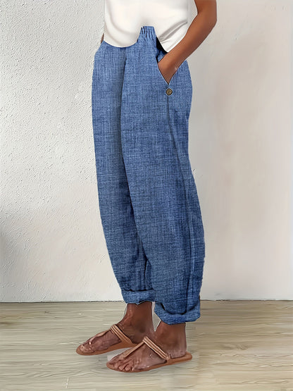 Women's Temperament Commuter Cotton Linen Straight Pocket Casual Pants