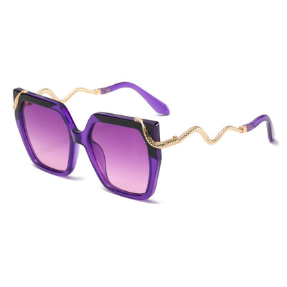Retro Square Snake Pattern Temple Sunglasses For A Stylish