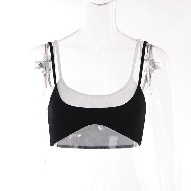 Contrast Color Sling Top Fake Two-piece Sports