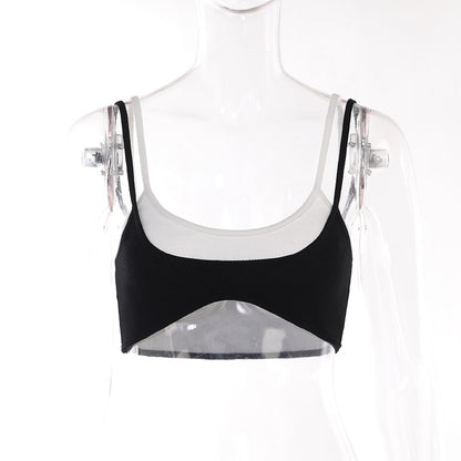 Contrast Color Sling Top Fake Two-piece Sports