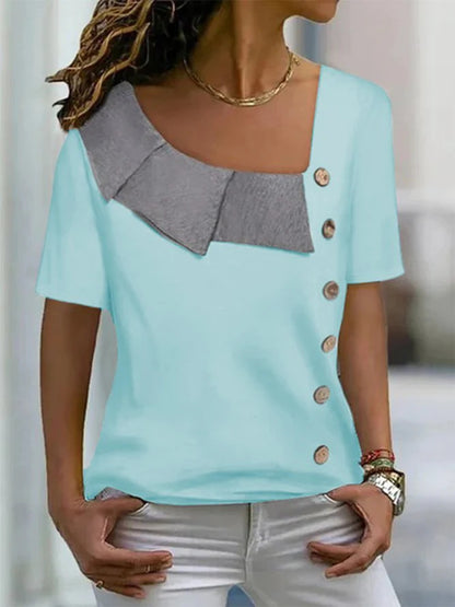 Fashion Diagonal Collar Short Sleeves