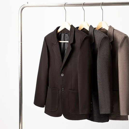 Mens Solid Color Loose Fit Business-Casual Wool Blazer