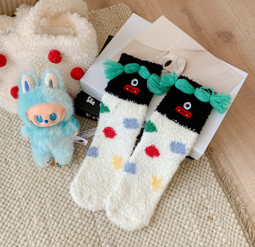 Coral Fleece Socks Women's Winter Thermal Middle Tube Sleep