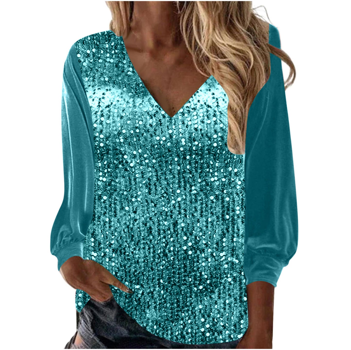 Women's V-neck Loose Gold Velvet Sequined Long Sleeve