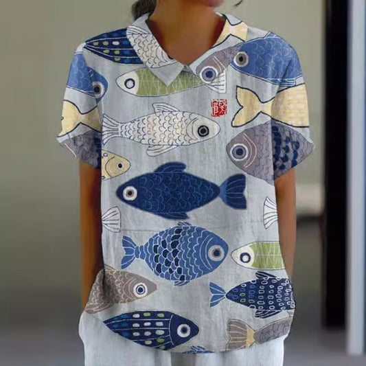 Women's Loose Printed Crew Neck Top