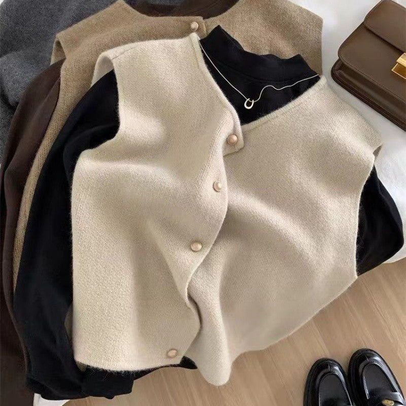 Women's Round Neck Knitted Vest Cardigan