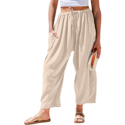 High Waist Wide Leg Loose Harem Cotton And Linen Trousers