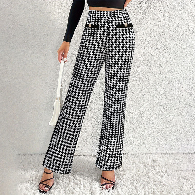 Faux Pocket Fastener Decoration Straight Wide Leg Pants Trousers