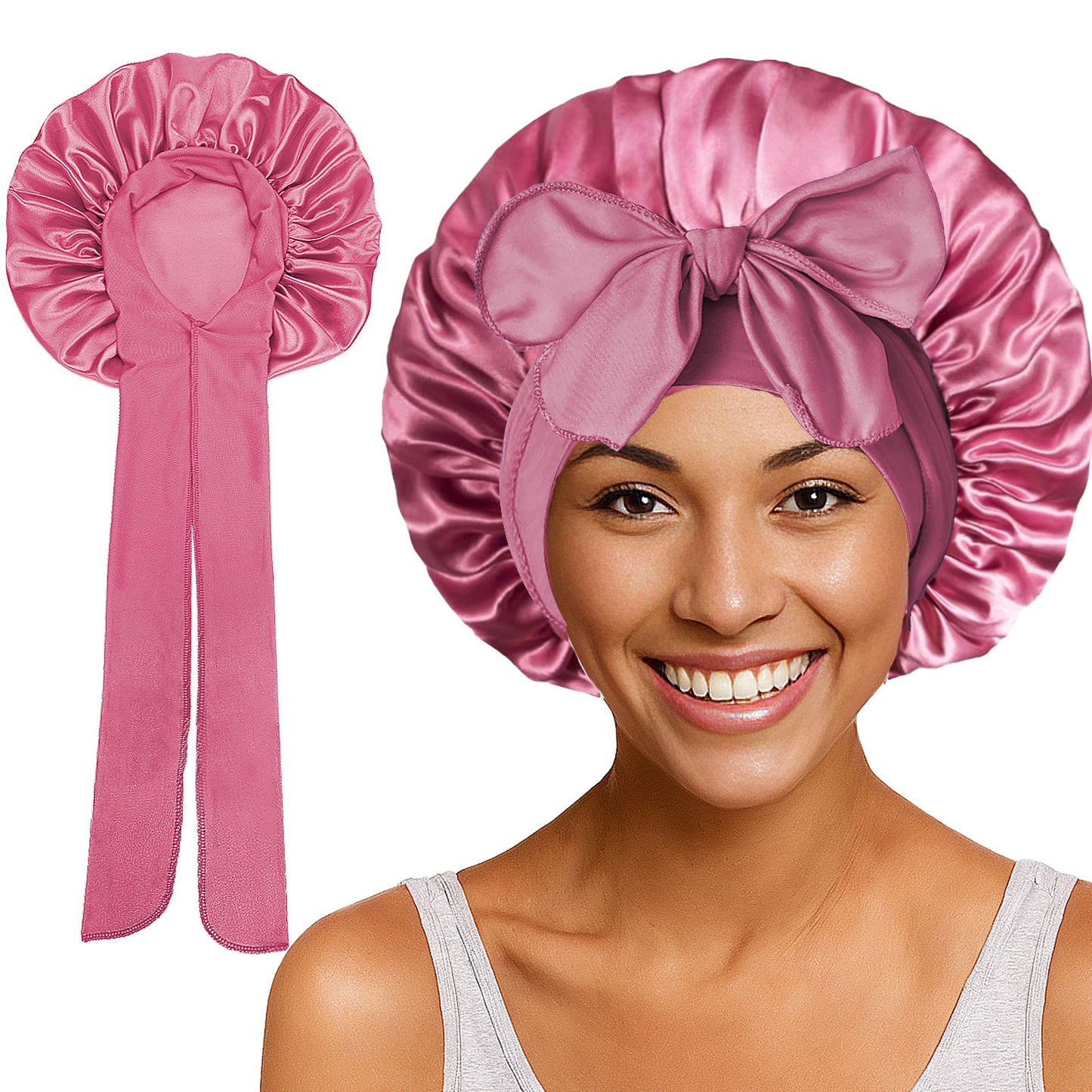 Satin Round Cap Bow Elastic Wide-brimmed Ribbon Nightcap