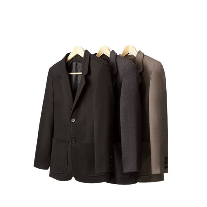 Mens Solid Color Loose Fit Business-Casual Wool Blazer