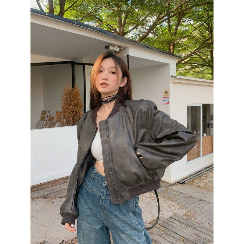 Women's Fashion Casual Retro Biker's Leather Jacket