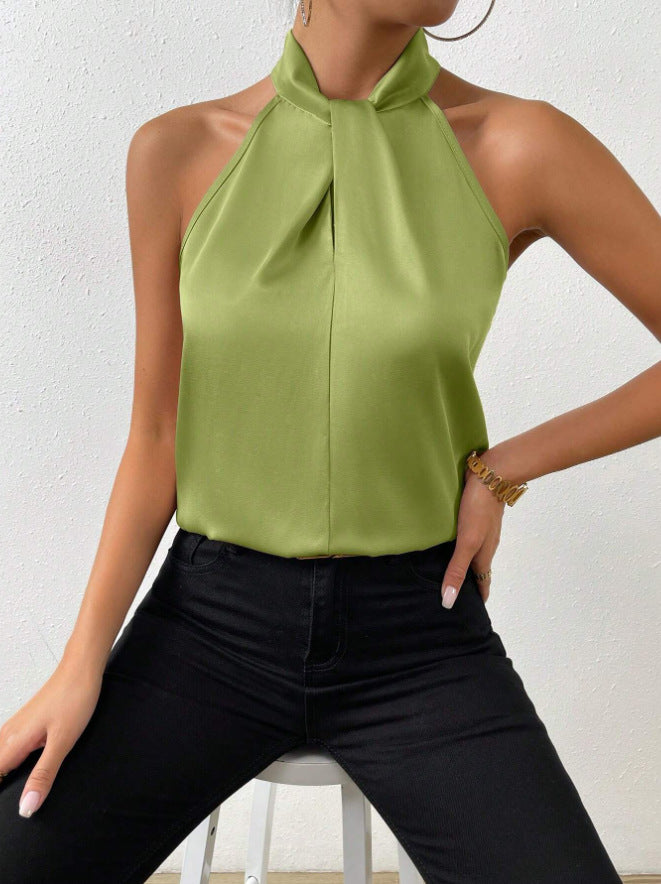 Women's Satin Halter Sleeveless Vest