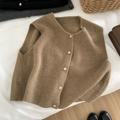 Women's Round Neck Knitted Vest Cardigan