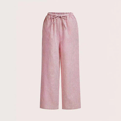 Women's Comfortable Elastic Waist Pinstripe Casual Loose Trousers