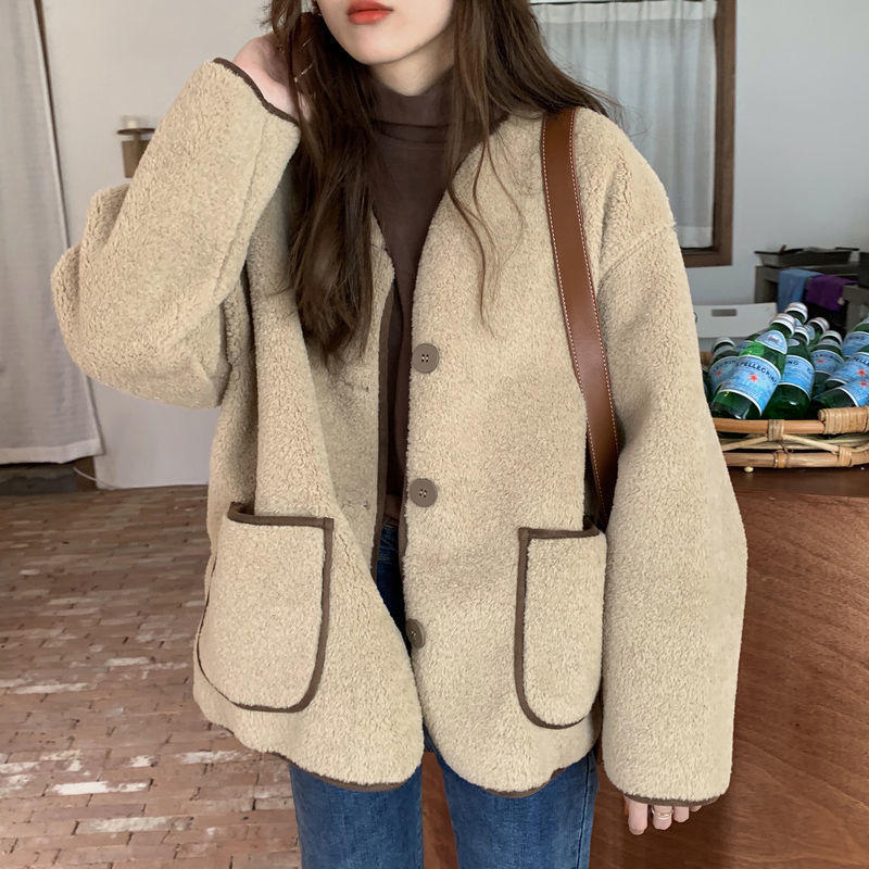 Round Neck Button Cardigan Pocket Long Sleeves