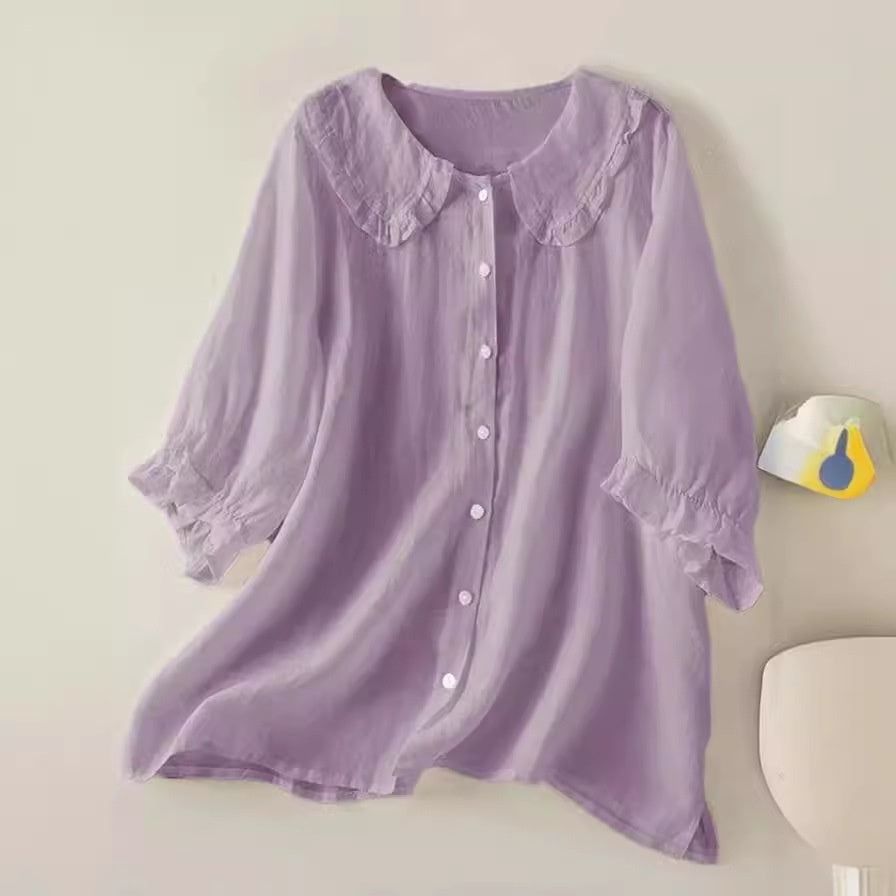 Loose Half Sleeve Shirt Women's Col Claudine Top