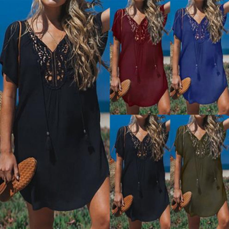 New Rayon Patchwork Edge Beach Vacation Dress Bikini Cover
