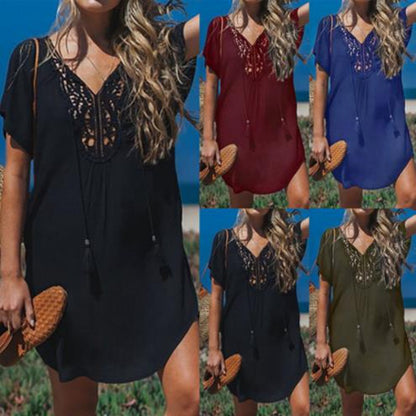 New Rayon Patchwork Edge Beach Vacation Dress Bikini Cover