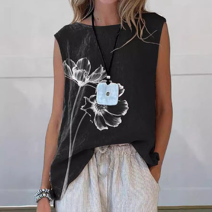 European And American Floral Cotton Linen Vest