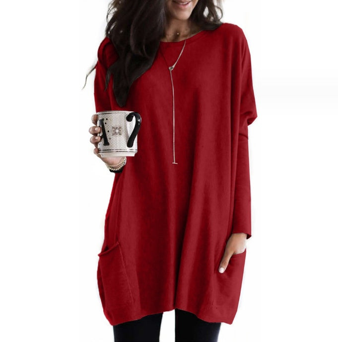 European And American Long-Sleeved Casual Pocket T-Shirt