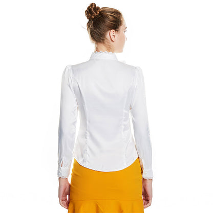 Women's Fashion Solid Color Long Sleeve Silk-like Shirt