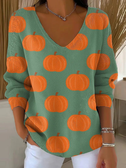 Women's 3D Printed Fashionable Gradient Color V-neck Long-sleeved T-shirt