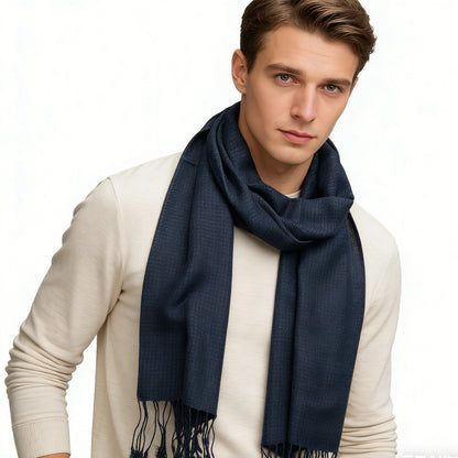 Navy Jacquard Polyester Scarf - Herringbone Texture Scarf 70inchx21inch