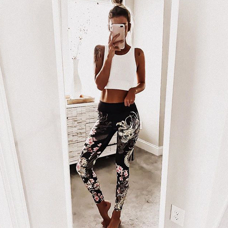 Explosive yoga running fitness print leggings slim casual sweatpants