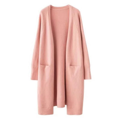 Mid-length Sweater Women's Solid Color V-neck Knitted Jacket