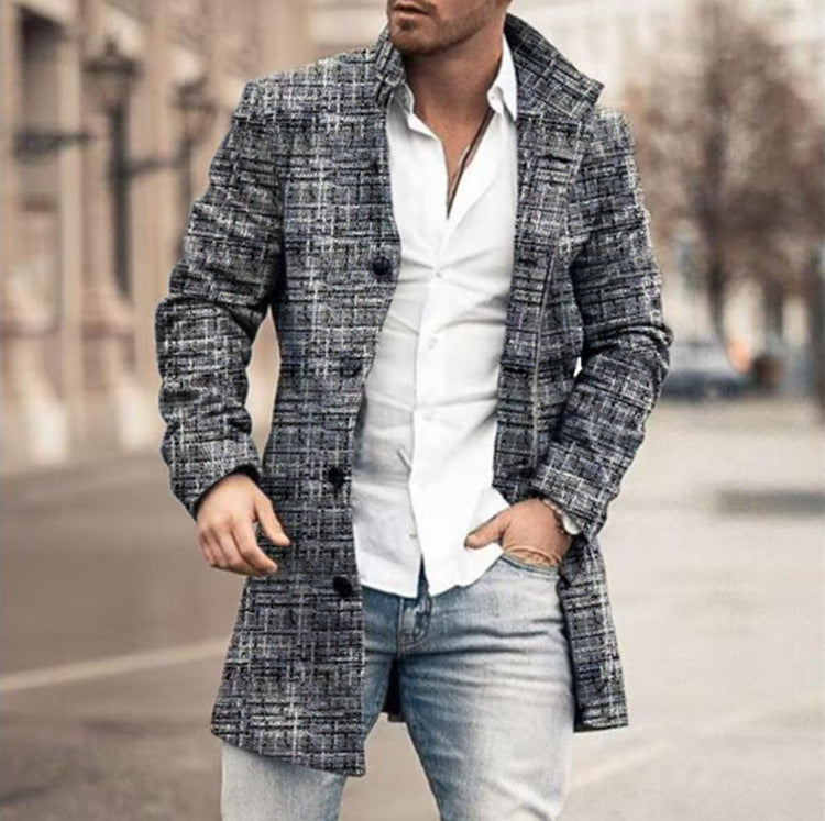 Men's Fashion Casual Tweed Stand-up Collar Coat