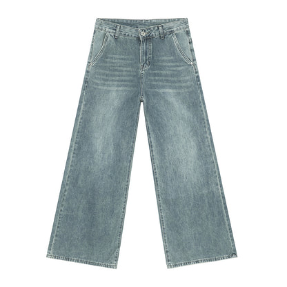 Draping Mop Wide Leg Loose Washed Jeans Tide