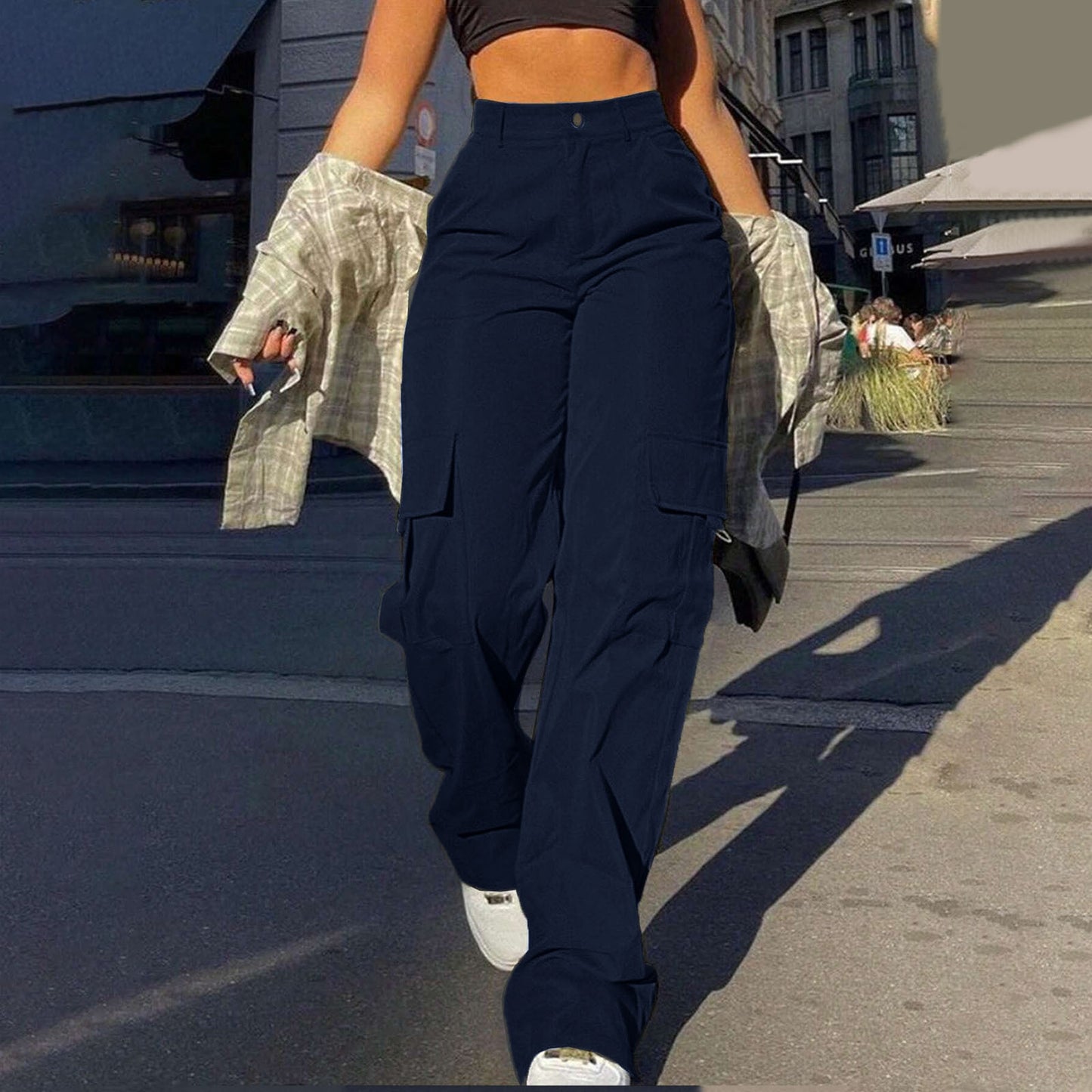 Multi-Pocket Workwear Straight-leg Trousers